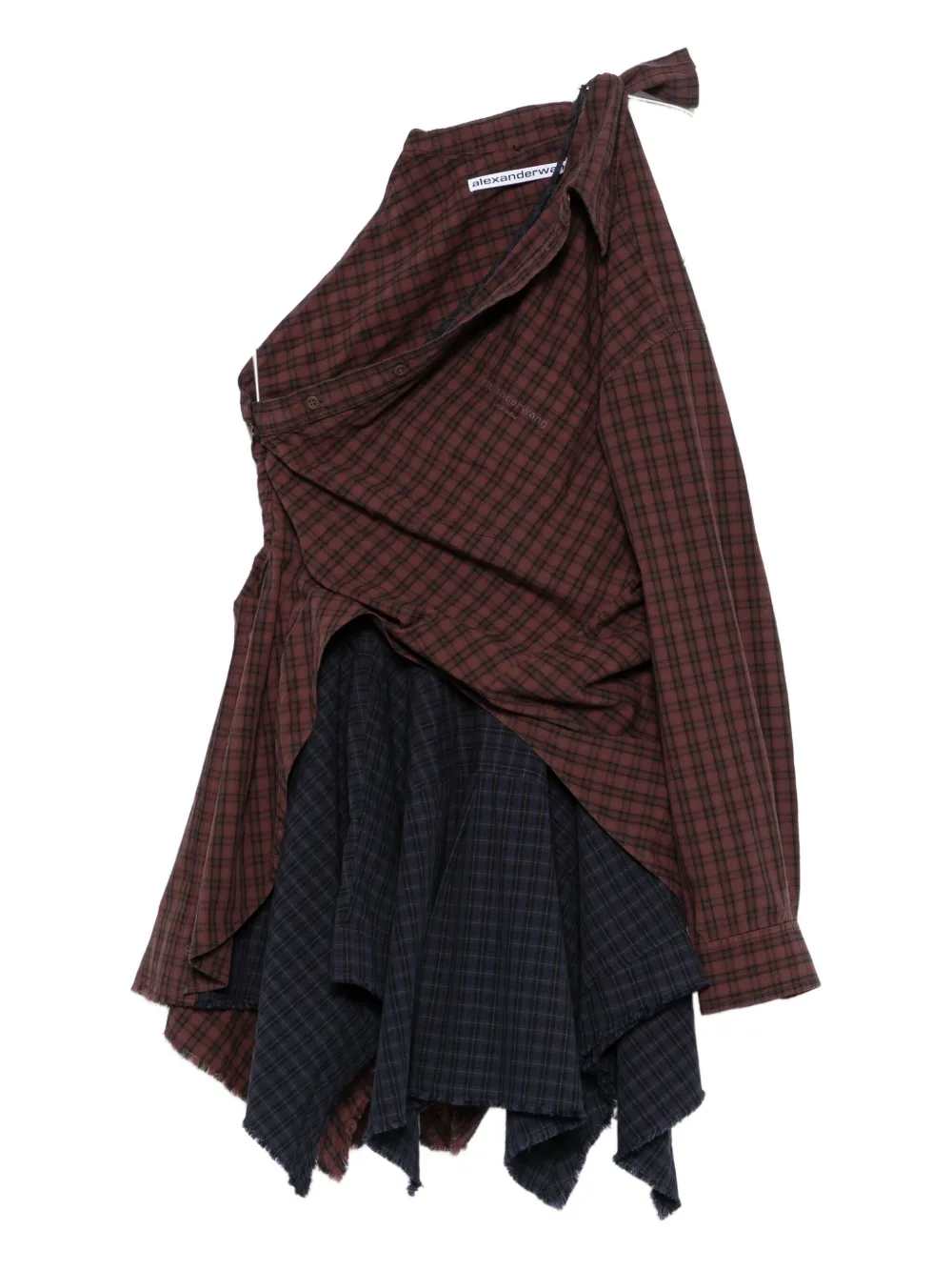 Alexander Wang One-shoulder Checked-pattern Mini Dress In Brown