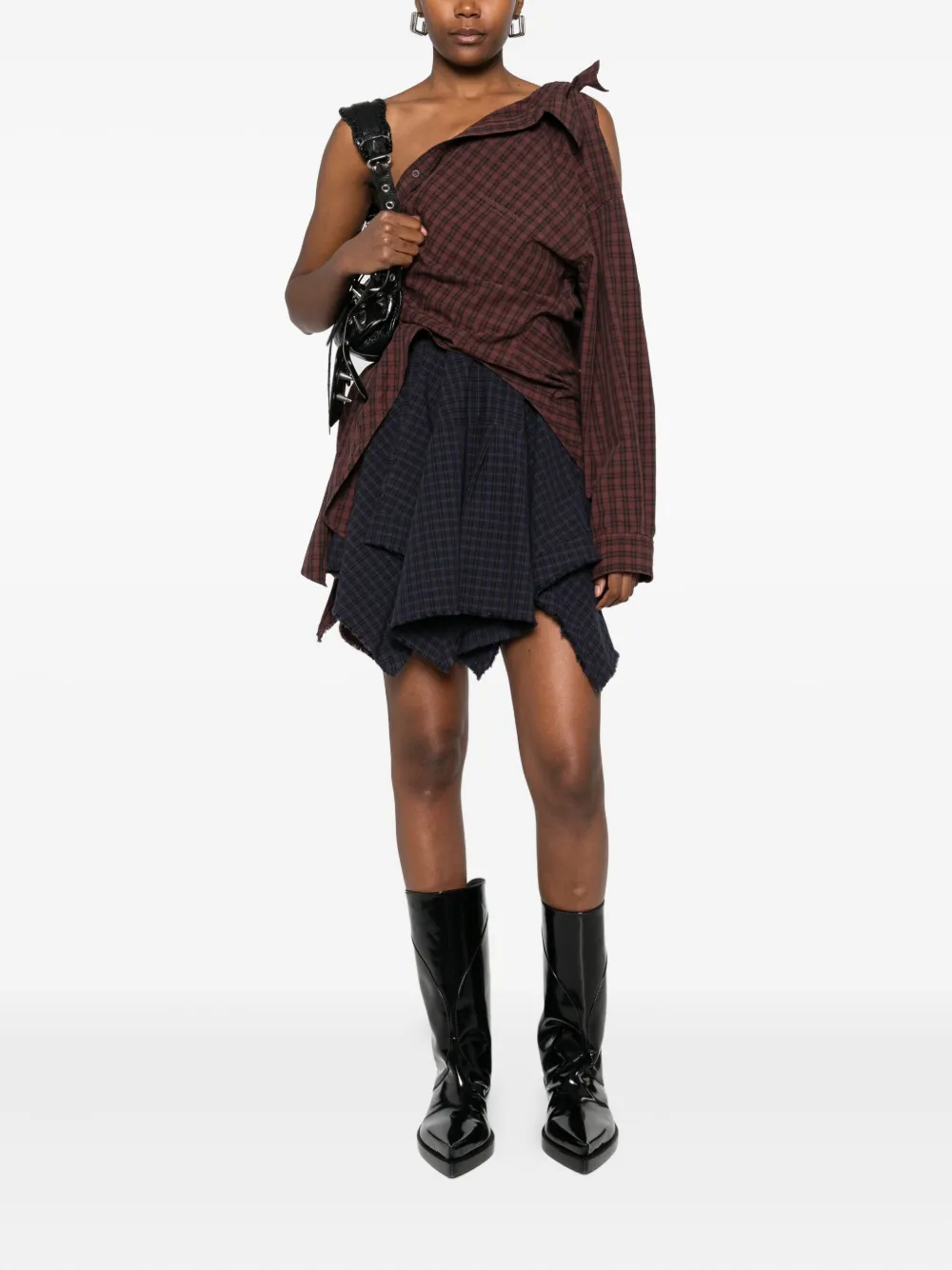 Alexander Wang One-shoulder Checked-pattern Mini Dress In Brown