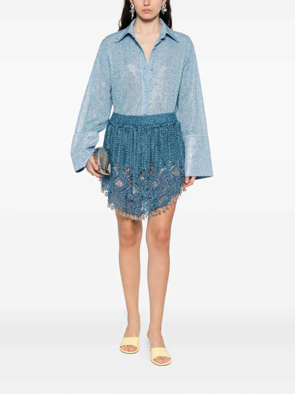 Oséree glitter-detail button-up shirt Blauw