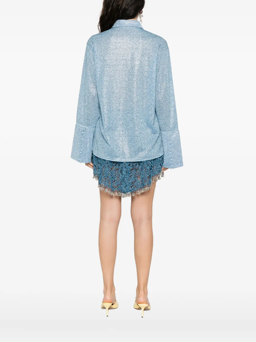 Oseree Glitter-detail Button-up Shirt In Blue