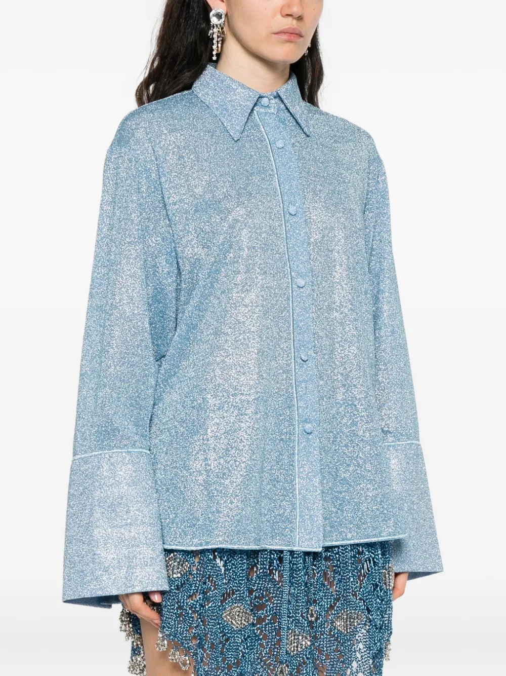 Oséree glitter-detail button-up shirt Blauw