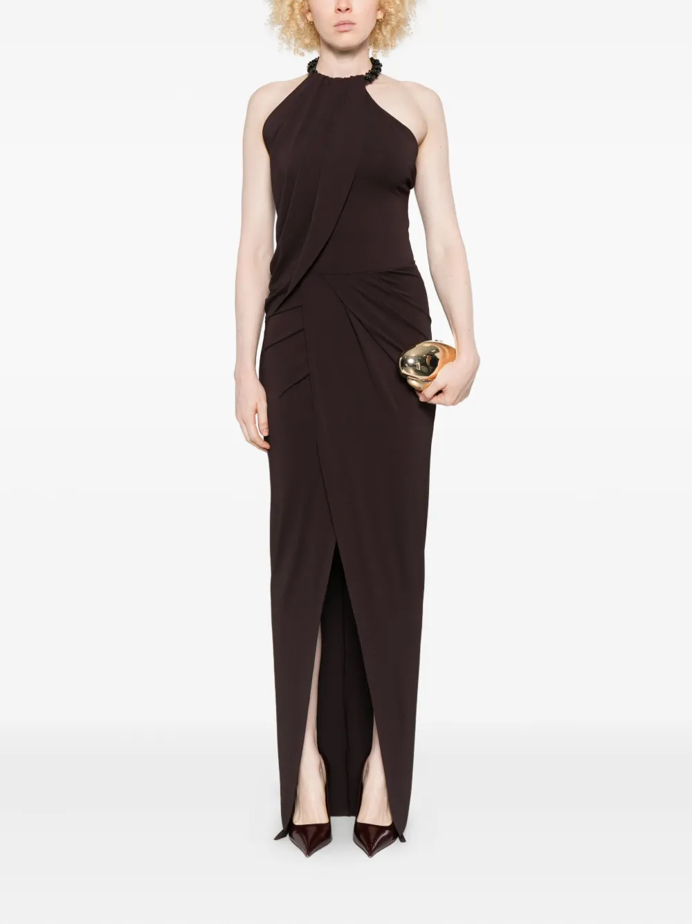 Amen asymmetric midi dress - Bruin