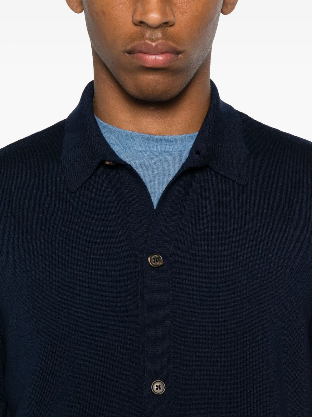 Eleventy button-down wool shirt Blauw