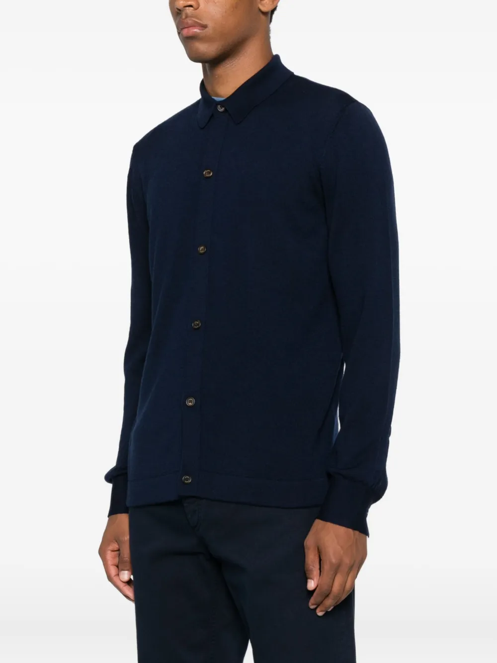 Eleventy button-down wool shirt Blauw