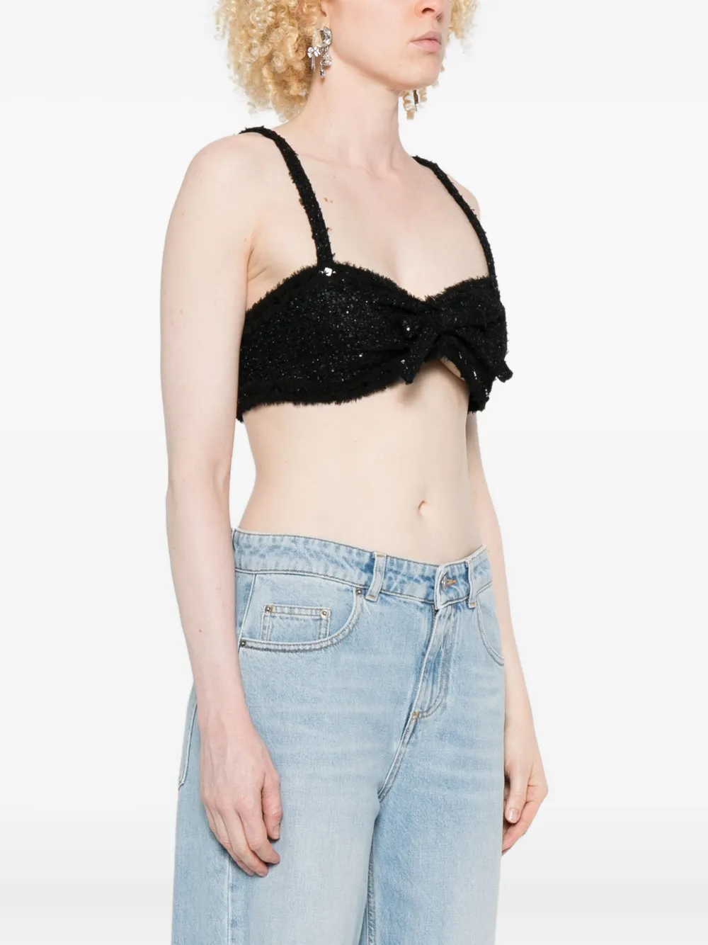 Alessandra Rich Top verfraaid met pailletten en strik Zwart