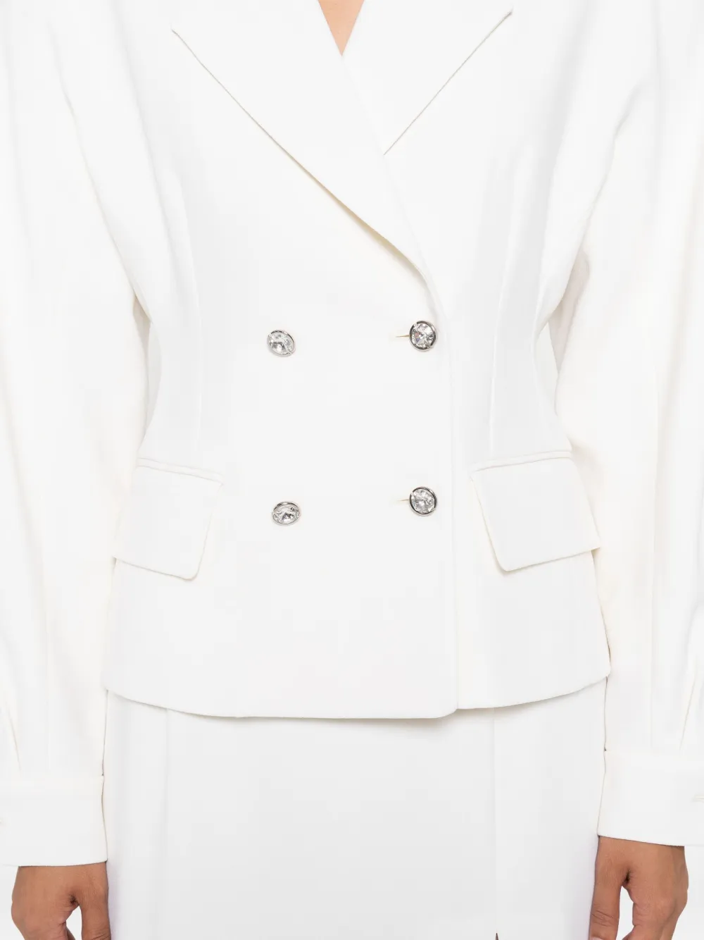 Alessandra Rich crystal-embellished double-breasted jacket Wit
