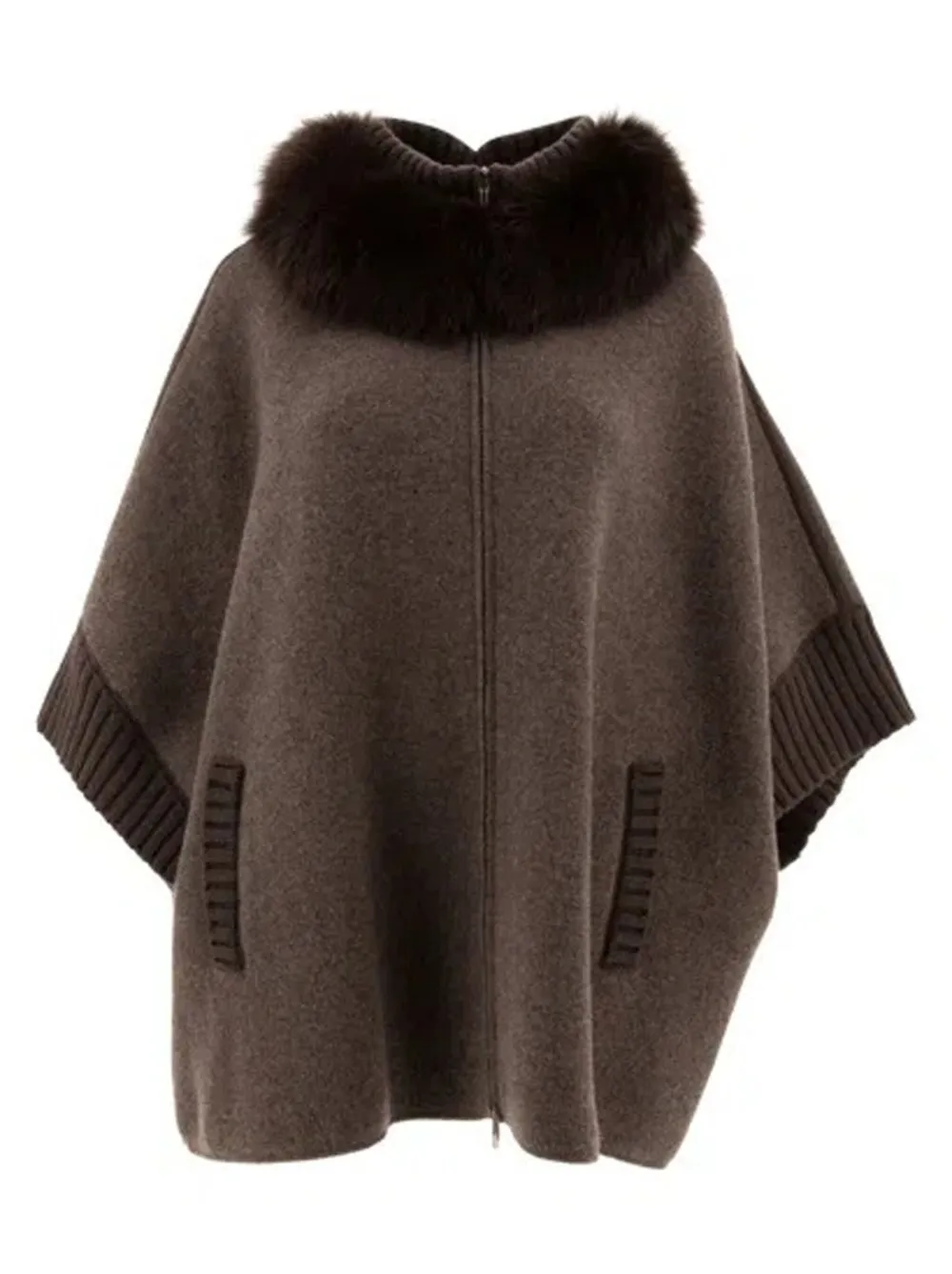 Giovi Fur-trimmed Wool Cape In Brown