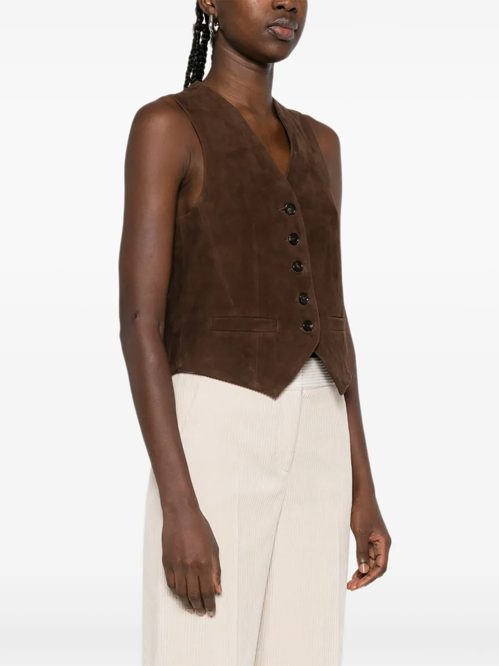 Button-Fastening Suede Waistcoat