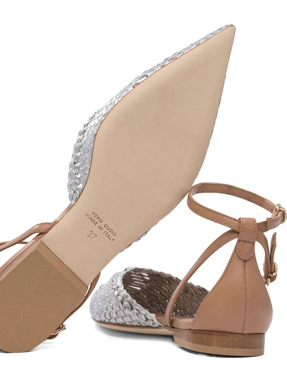 Lella Baldi woven leather ankle-strap pumps Silver