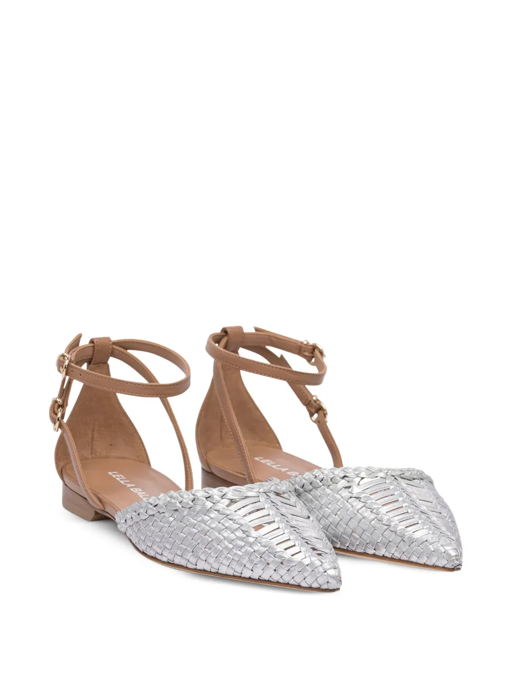Lella Baldi woven leather ankle-strap pumps Silver