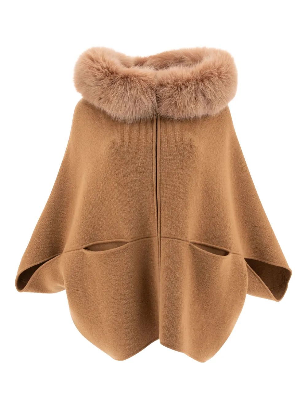 GIOVI fox-trimmed hooded poncho Beige