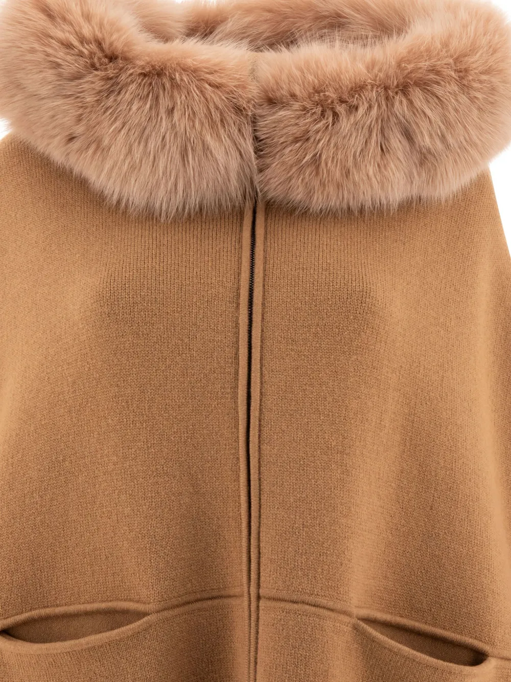 GIOVI fox-trimmed hooded poncho Beige