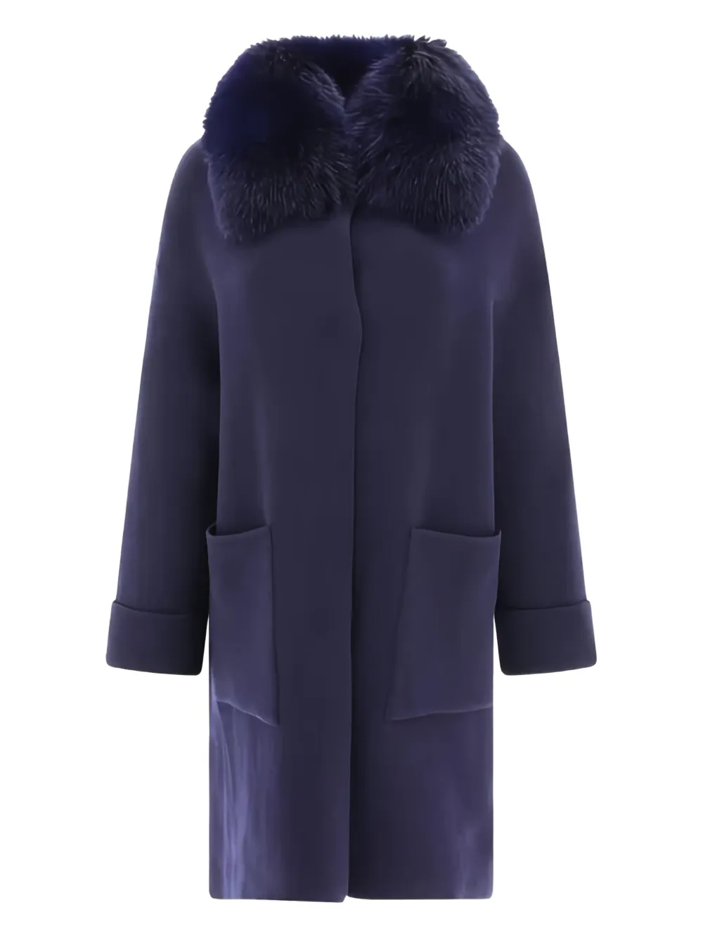 GIOVI fur-collar wool coat Blauw