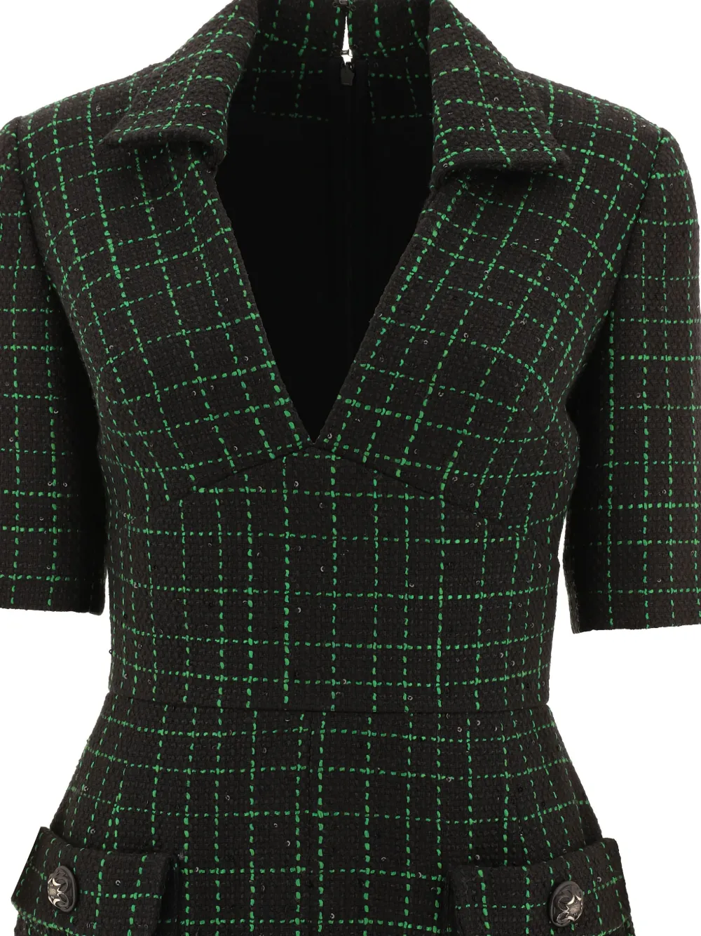 Elie Saab Geruite tweed mini-jurk Zwart