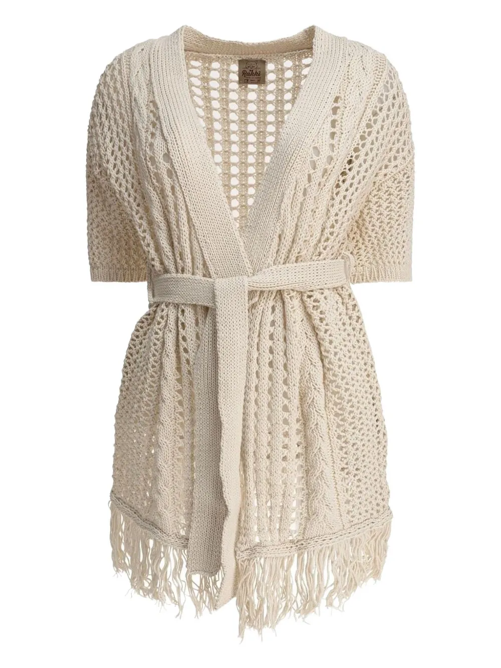 RAKKI fringe-trimmed belted cardigan | Neutrals | Image 1