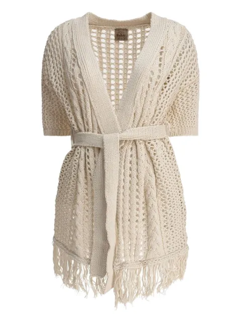 RAKKI fringe-trimmed belted cardigan