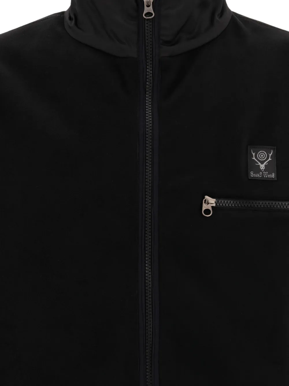 SOUTH2 WEST8 logo-patch zip-front fleece jacket Zwart