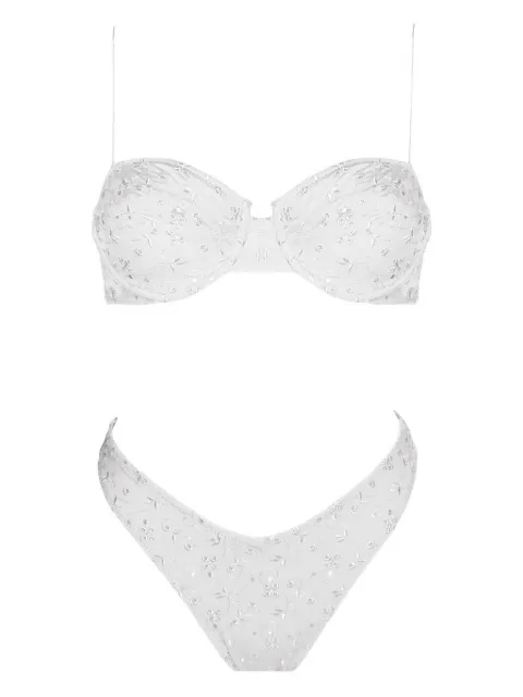 Sand embroidered underwire-cup bikini