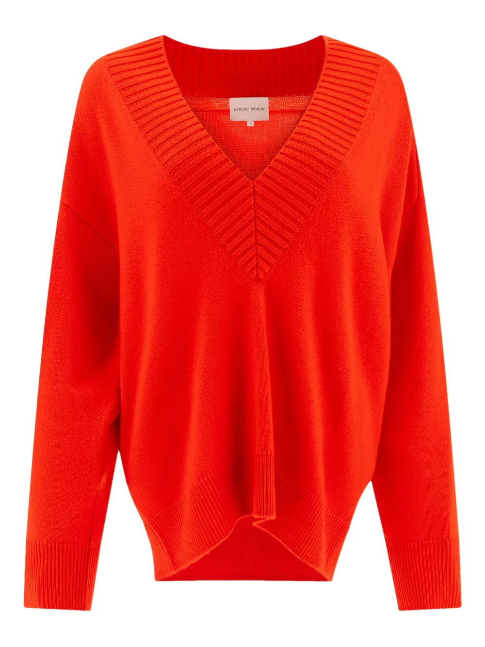 Loulou Sage ribbed V-neck cashmere sweater Rood