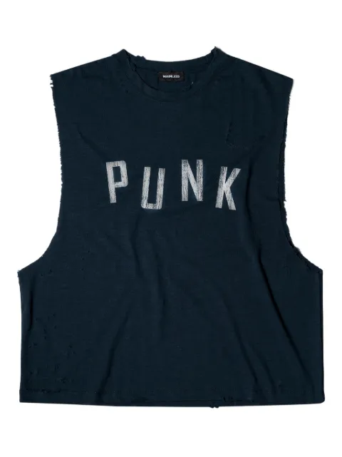 Mainless distressed sleeveless top