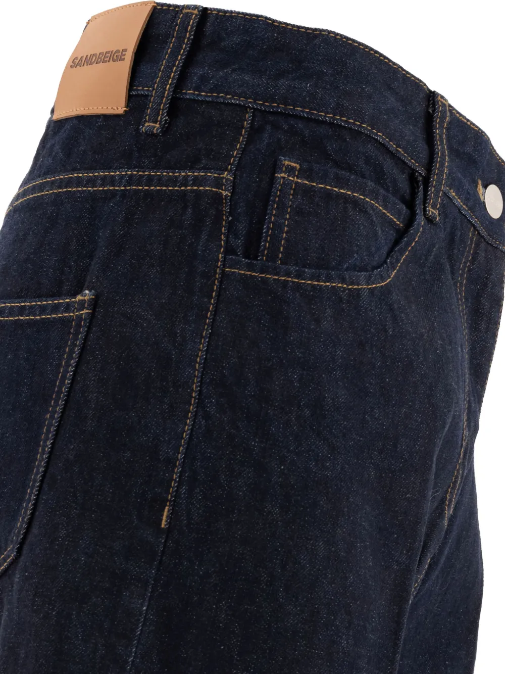 Sandbeige Indigo Straight-leg Jeans With Cuffed Hem In Blue