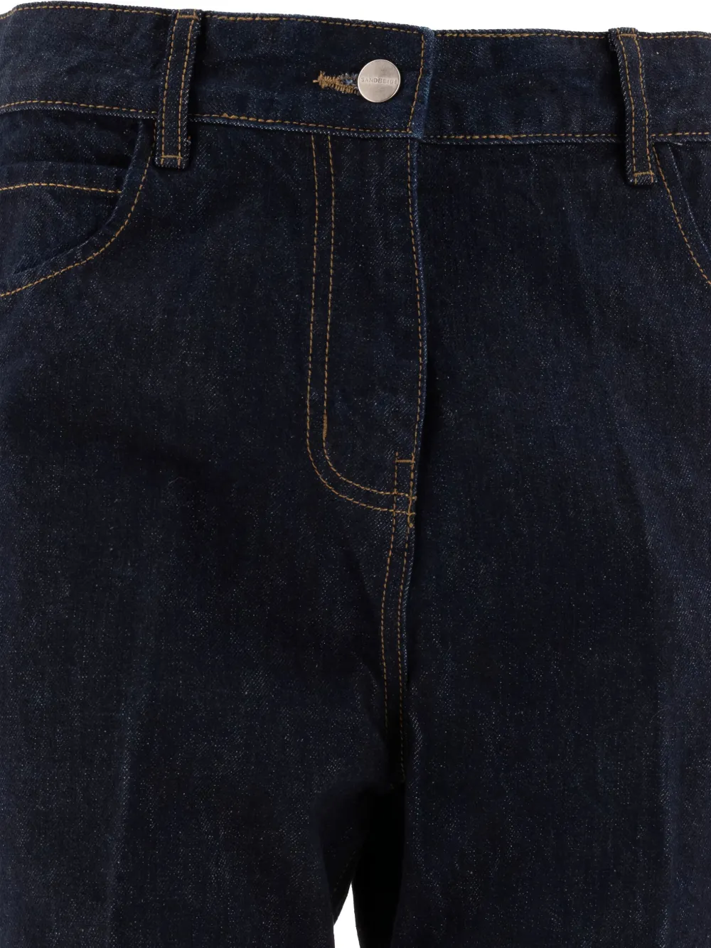 Sandbeige Indigo Straight-leg Jeans With Cuffed Hem In Blue