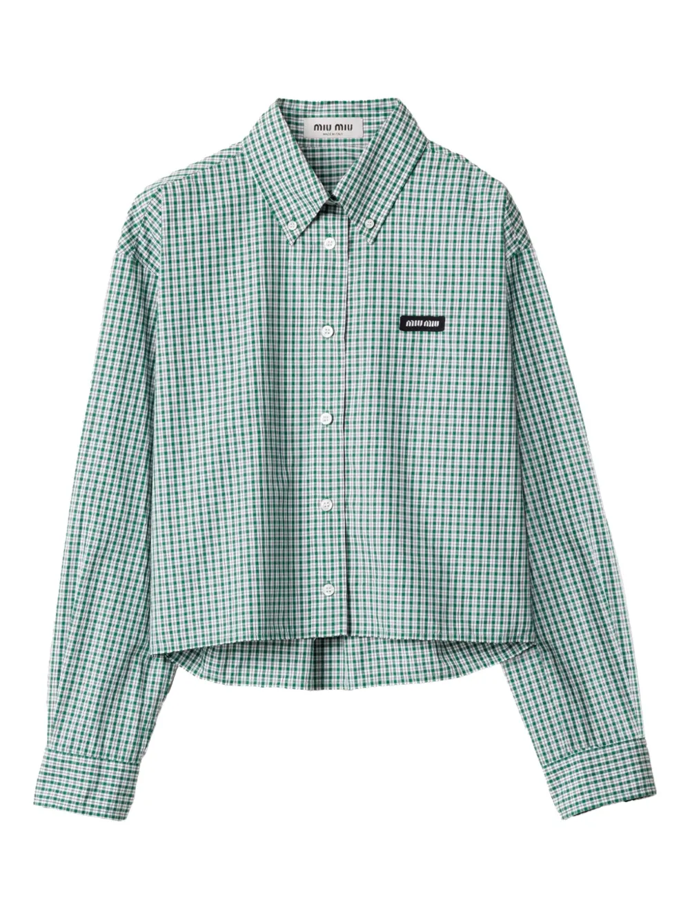 Miu Gingham-check cropped shirt Groen