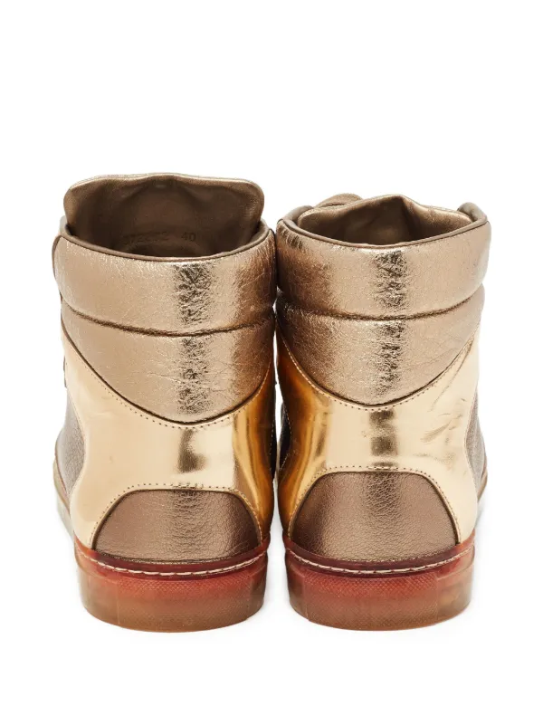 Balenciaga Pre-Owned Metallic Leather high-top Sneakers Gold FARFETCH IN