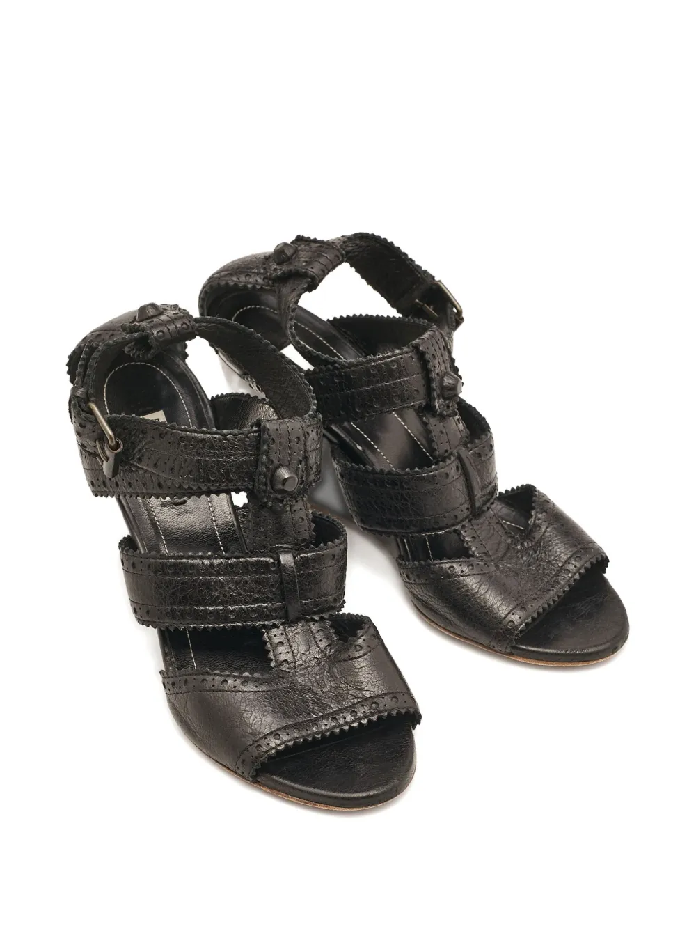 Pre-owned Balenciaga 120mm Broguing-details Sandals In Black
