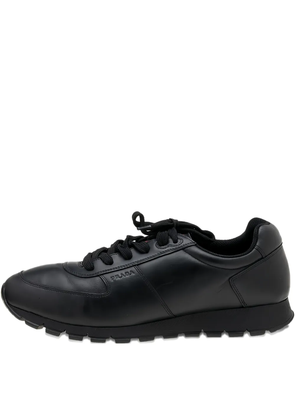 Prada Pre-Owned leather logo sneakers | Black | Image 1