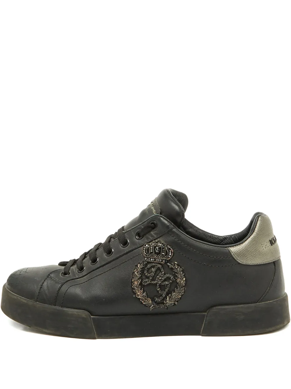 Dolce & Gabbana Pre-Owned Portofino leather crown patch sneakers | Black | Image 1