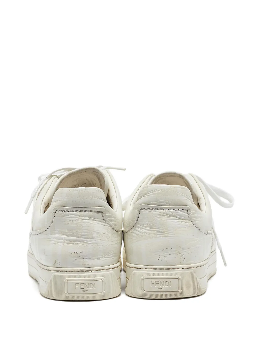 Pre-owned Fendi Leather Signature Zucca Monogram Pattern Sneakers In White