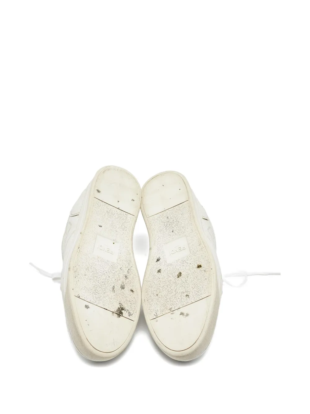 Pre-owned Fendi Leather Signature Zucca Monogram Pattern Sneakers In White