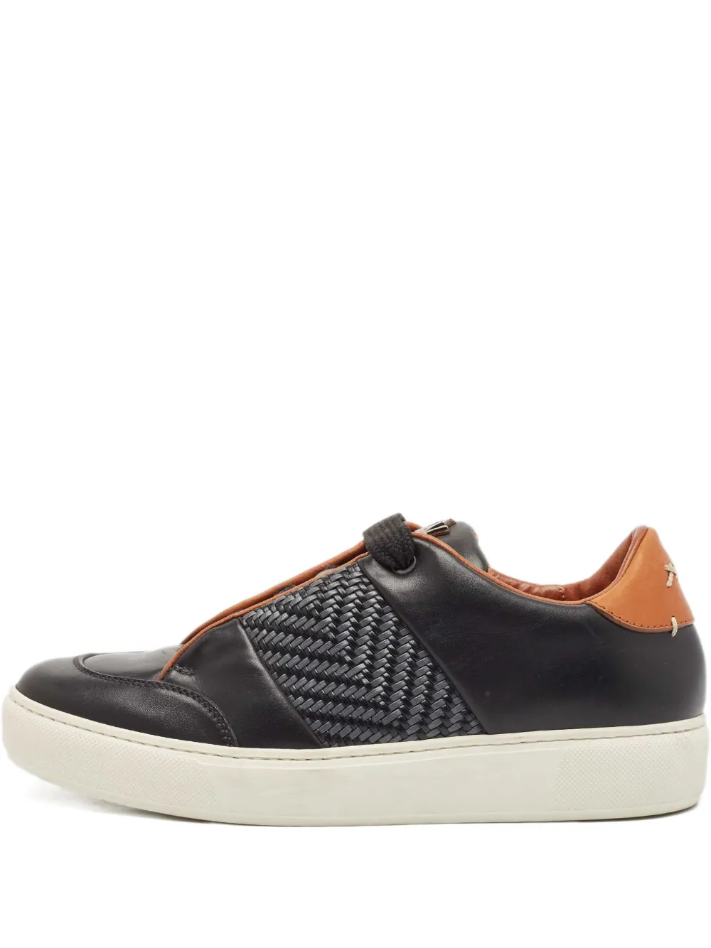 woven-panel leather sneakers