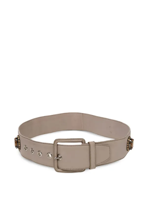 Miu Miu Pre-owned Leather Embellished Belt in Neutrals