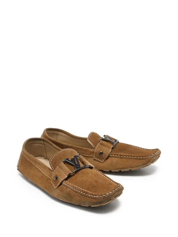 Louis Vuitton Pre-Owned LV-buckle Suede Loafers | Brown | FARFETCH