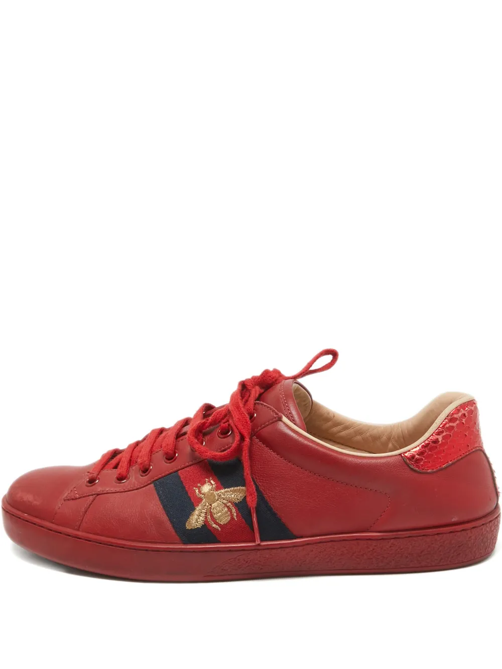 Gucci Pre-Owned leather bee stripe sneakers - レッド Gucci Pre-Owned leather bee stripe sneakers - レッド