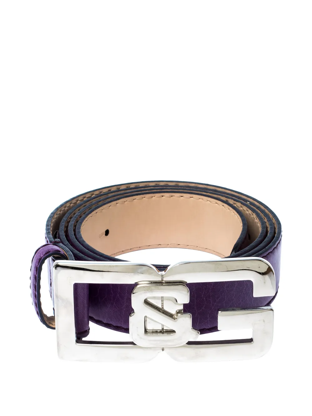 D & G Vintage logo-plaque leather belt - パープル D & G Vintage logo-plaque leather belt - パープル