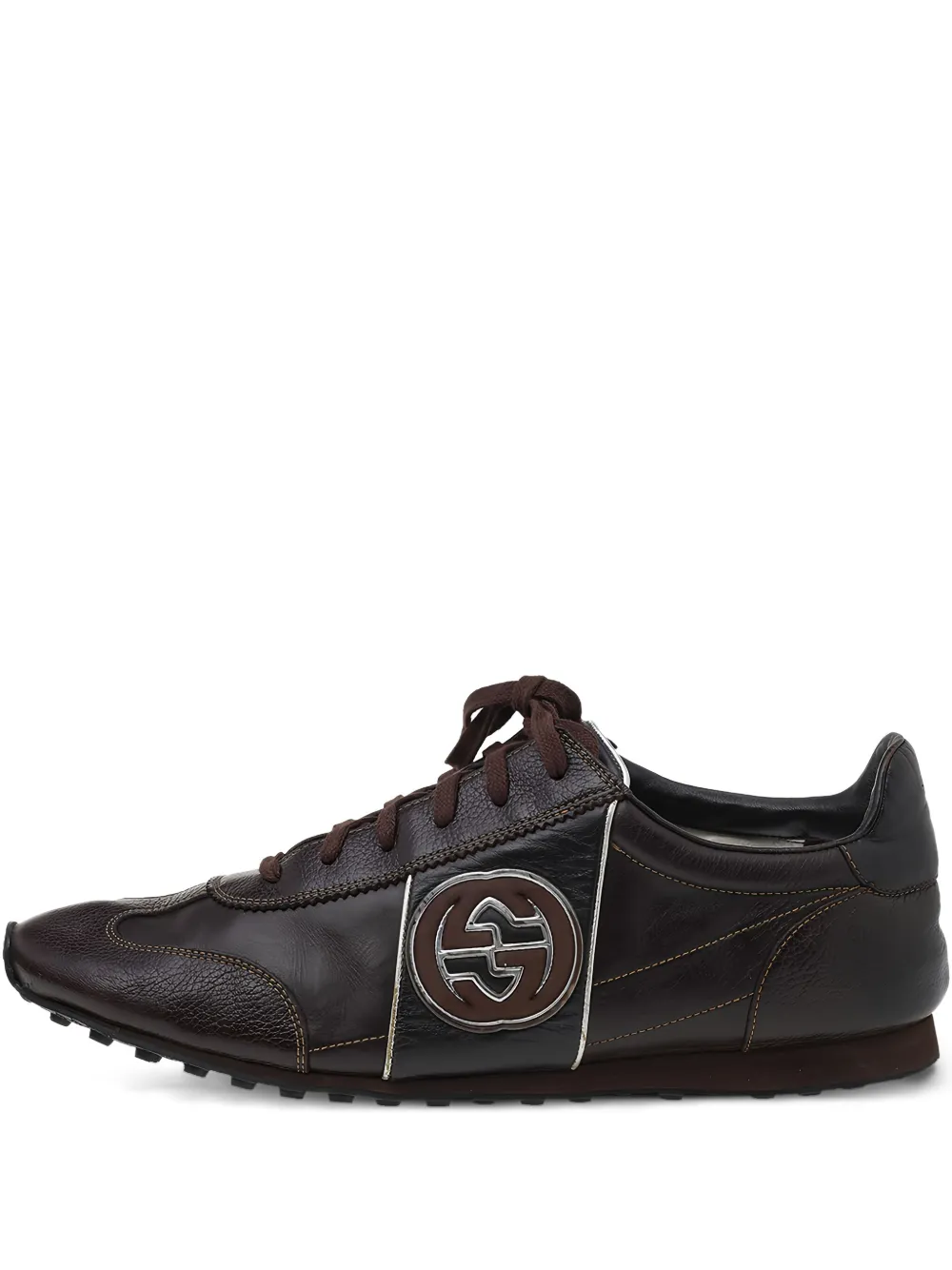 Gucci Pre-Owned panelled logo lace-up sneakers | Brown | Image 1