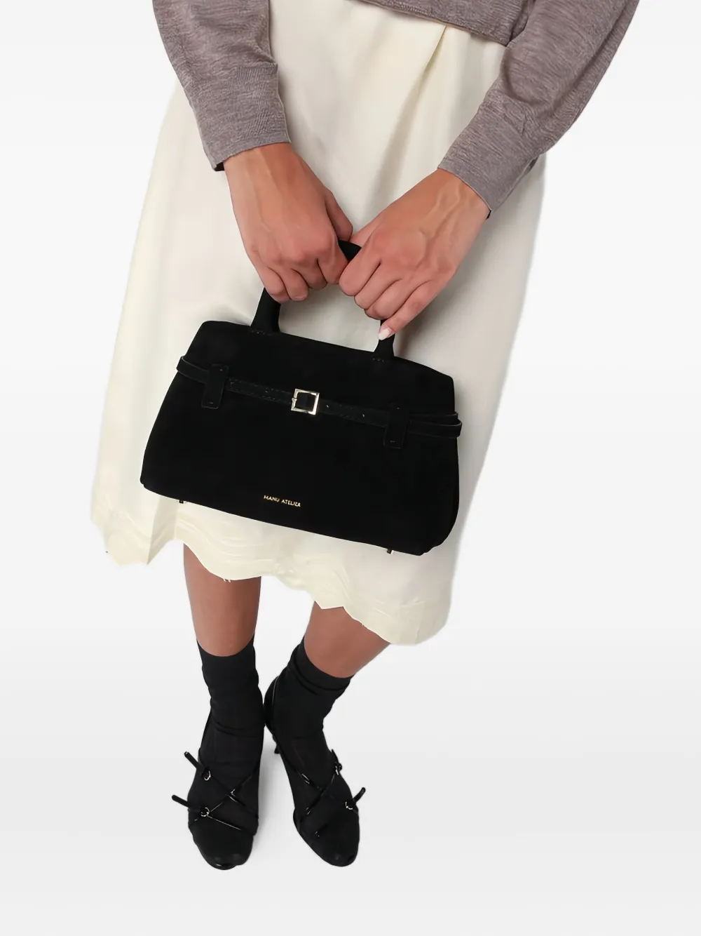 Manu Atelier buckle-fastening suede tote bag - Zwart