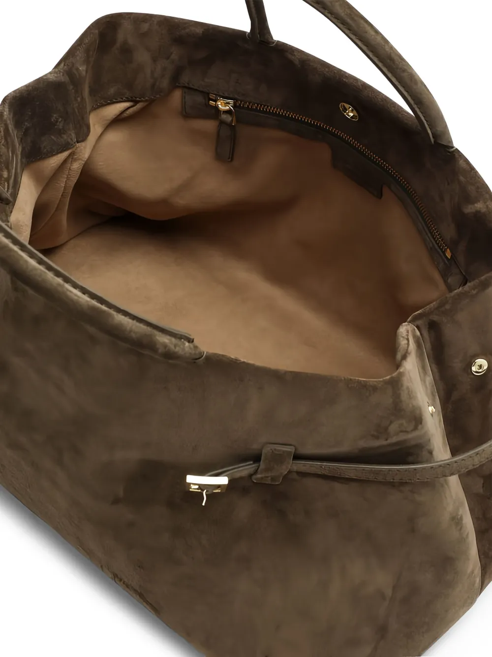 Manu Atelier Buckle-fastening Suede Tote Bag In Brown