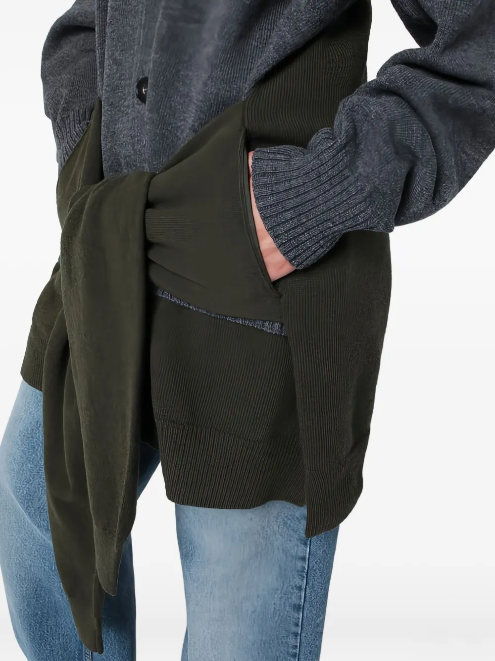 Stella Mccartney Crossed Sleeves V-neck Cardigan With Ribbed Cuffs In Gray