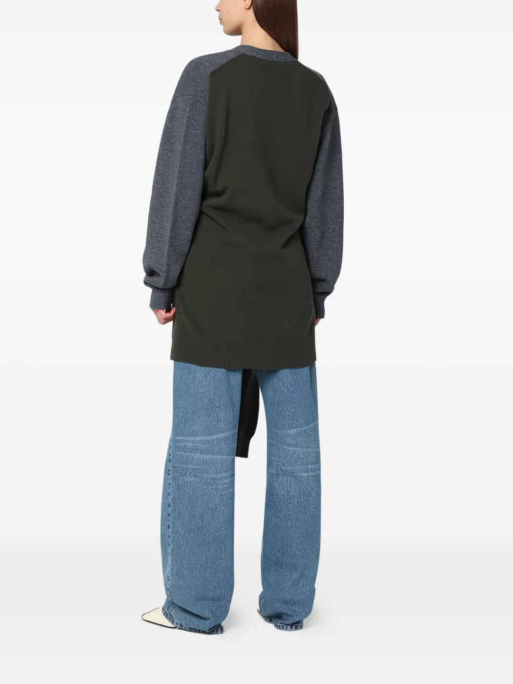 Stella Mccartney Crossed Sleeves V-neck Cardigan With Ribbed Cuffs In Gray