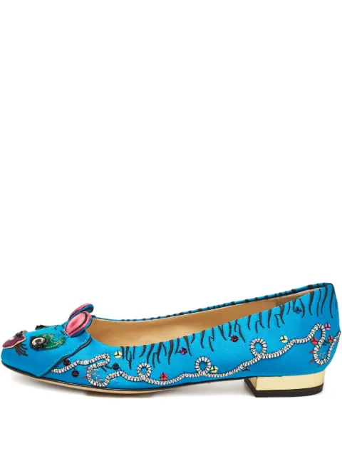 Charlotte Olympia Tiger-embroidery satin flats