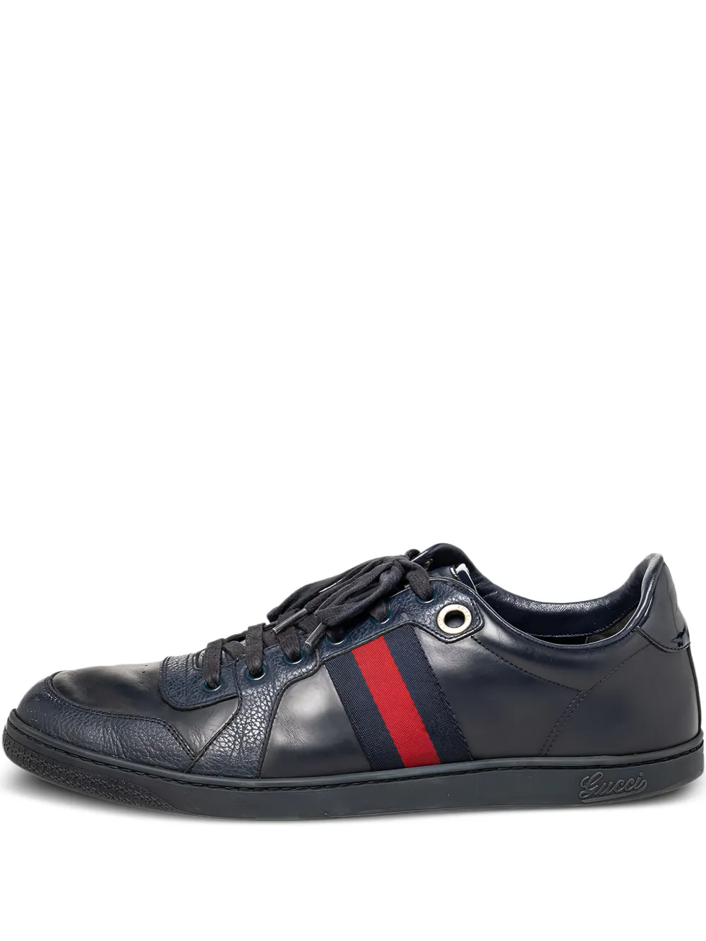 Gucci Pre-Owned leather stripe sneakers - Blu