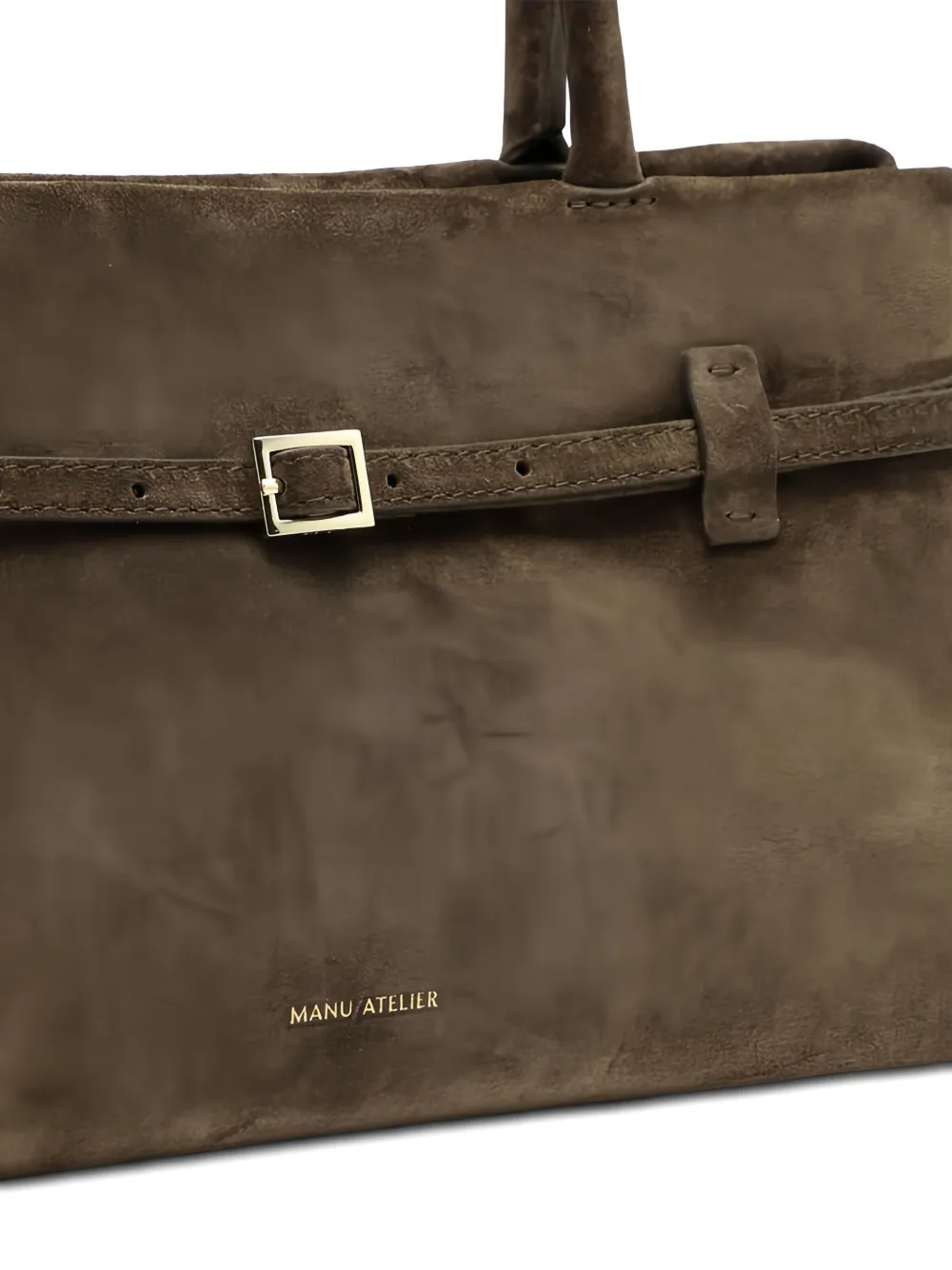 Manu Atelier Buckle-fastening Suede Tote Bag In Green