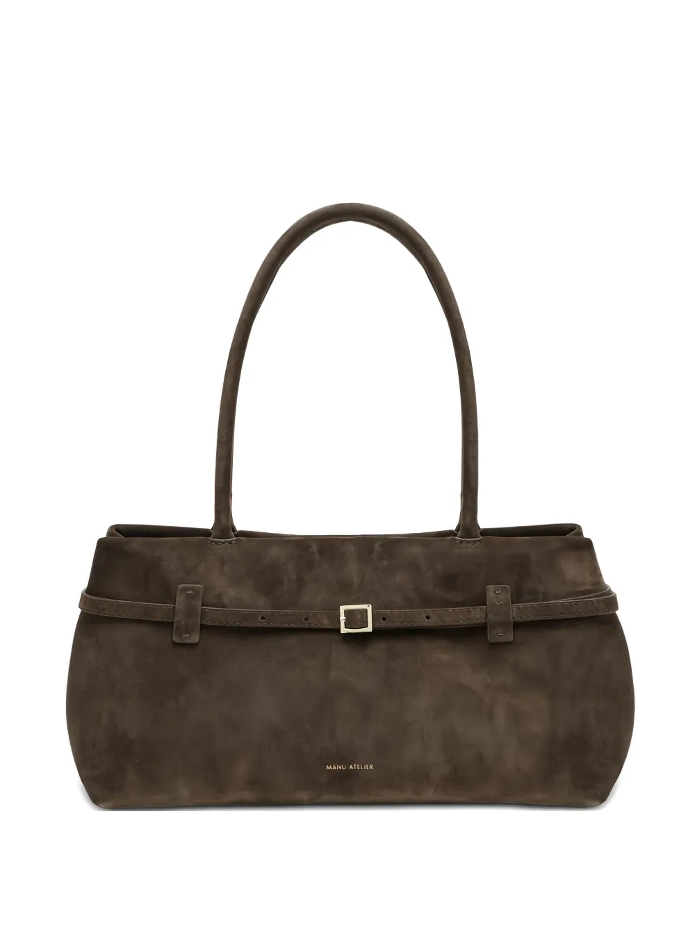 Manu Atelier Buckle-fastening Suede Tote Bag In Green