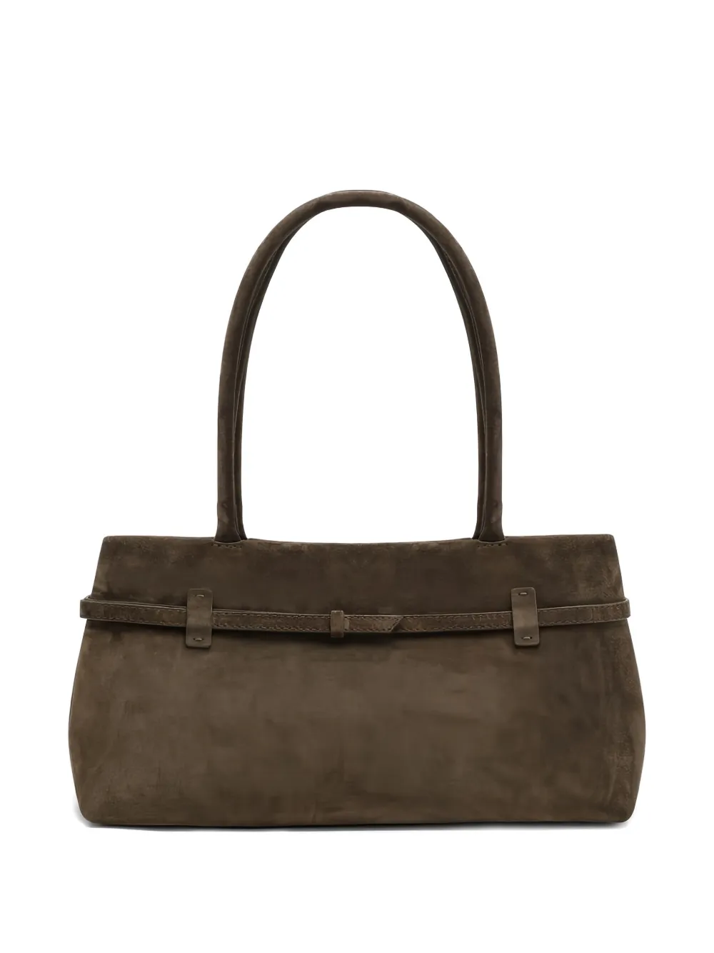Manu Atelier Buckle-fastening Suede Tote Bag In Green