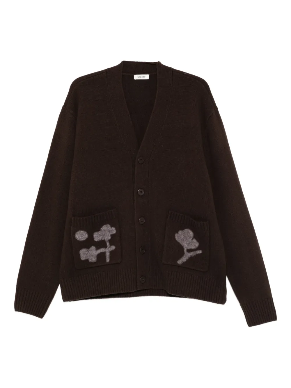 SANDRO floral-pocket wool cardigan | Brown | Image 1