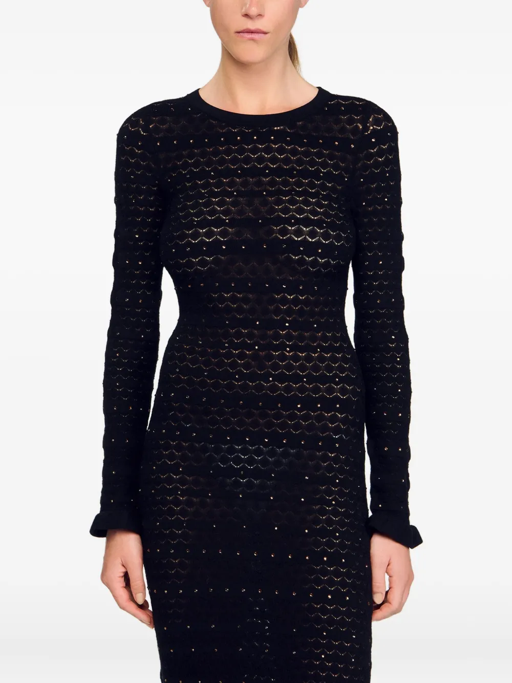 SANDRO Maxi-jurk verfraaid met stras Zwart